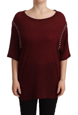 IRO JEANS Top T-shirt Bordeaux Short Sleeves Boat Neck Embellished IT40/US6/S