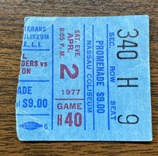 RARE 1977 NY Islanders Ticket Stub vs Boston Bruins DON MARCOTTE HAT TRICK
