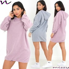 NEW Ladies Hooded Fleece Sweatshirt Dress Long Loose Hoodie Jumper Pullover