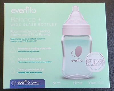 Evenflo Balance Wide-Neck Glass Anti-Colic Baby Bottles 6oz (3 Pack)  ~NEW~
