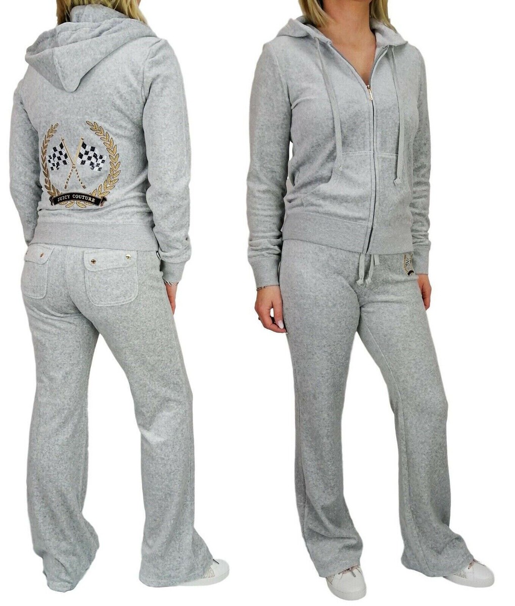 Juicy Couture Tracksuit Grey Medium Racer Flag Bling Velour Jacket \u0026  Trackpants | eBay