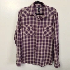 MENS STRUCTURE LONG SLEEVE SNAP SHIRT Sz L Purple Tan Long Sleeve WESTERN