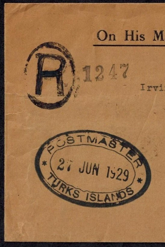 Ilhas Turcas 1929 OHMS Capa Registrada com TURKS & CAICOS CIRCLE RED & Outros - Imagem 2 de 4