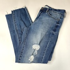 KanCan Women’s Jeans 7/27 Skinny Medium Wash Blue Denim Raw Hem #1904