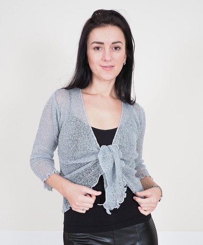 Damen Bolero gehäkelte Glitzer Lurex Stretch Spitze Fischnetz Krawatte an der Taille Strickjacke - Bild 65 von 141