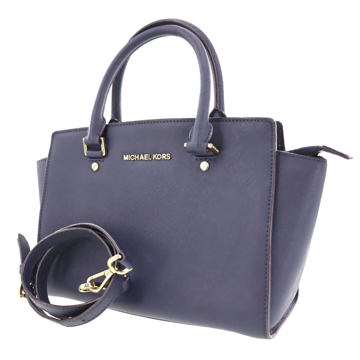 MICHAEL KORS Logo Used Tote HandBag Navy Leather Vietnam BO510 W