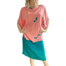 FLORA KUNG NWT 320 Pink Aqua Pure Silk Cool Easy Relaxed Chic Kimono Dress 8