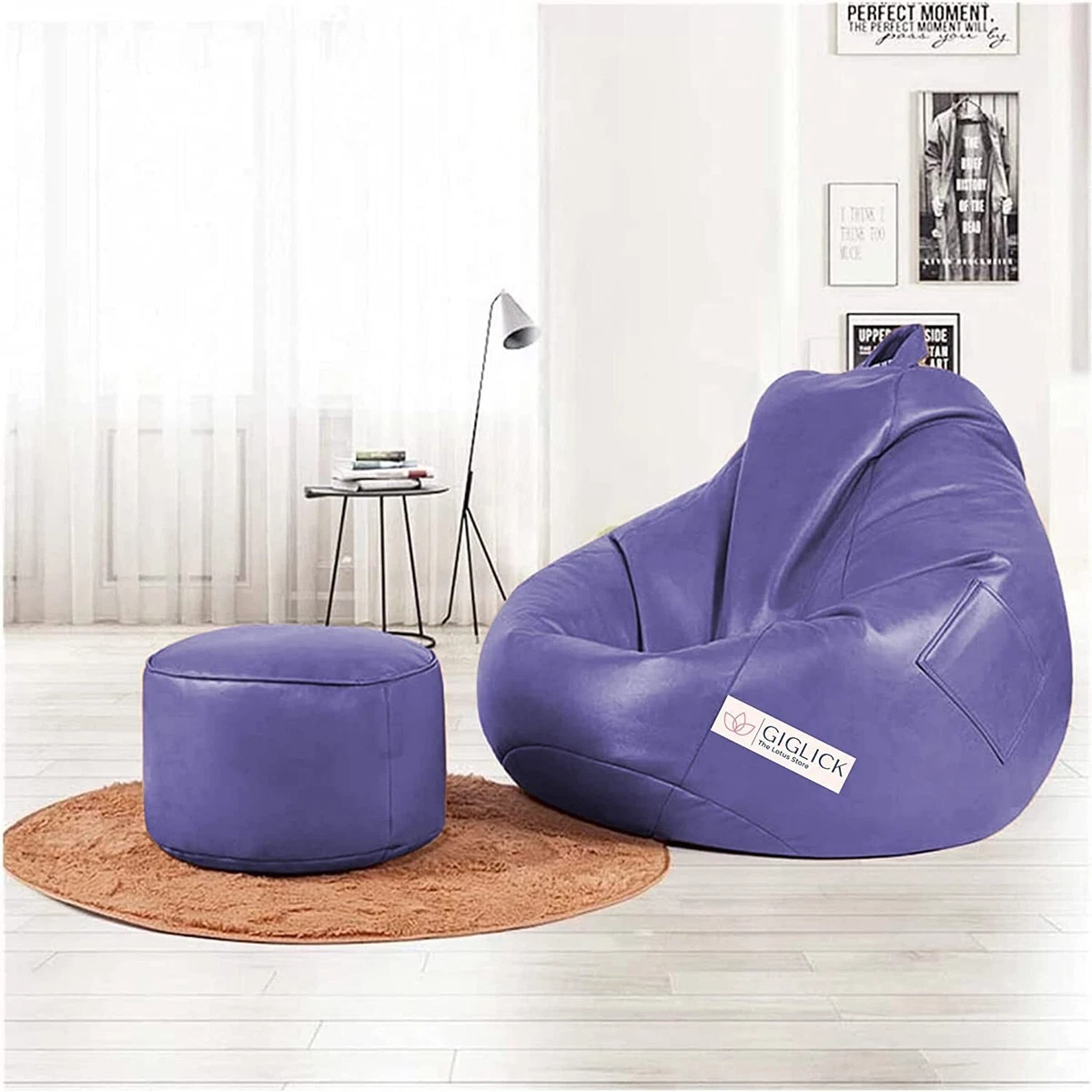 Purple Bean Bag Cover Chair with Footrest Cover Without Beans XXXL