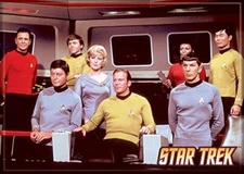 ATA-BOY REFRIGERATOR MAGNET  2.5” X 3.5” STAR TREK CAST ON THE BRIDGE NEW