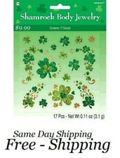 Lucky Irish Green St. Patrick's Day Glittered Shamrock Body Jewelry Tattoos