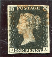 GREAT BRITAIN - 1840 1d PENNY BLACK 4 MARGINS FINE USED
