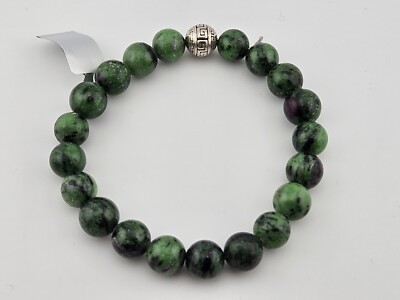 JOYA Judy Crowell African Green Jasper & Sterling Silver Beaded Stretch Bracelet