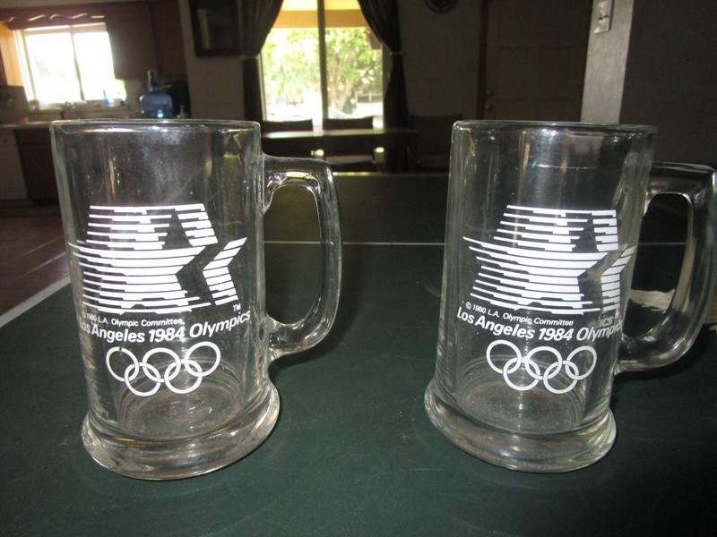 Pair of 1984 LOS ANGELES SUMMER OLYMPICS GLASS BEER MUGS