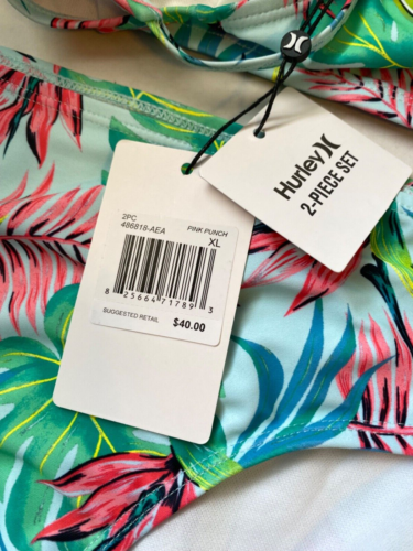 Hurley Girls Pink Punch Tropical Floral 2 pc Bikini Swim Set Sz XL Beach Poo NWT - Picture 5 of 6