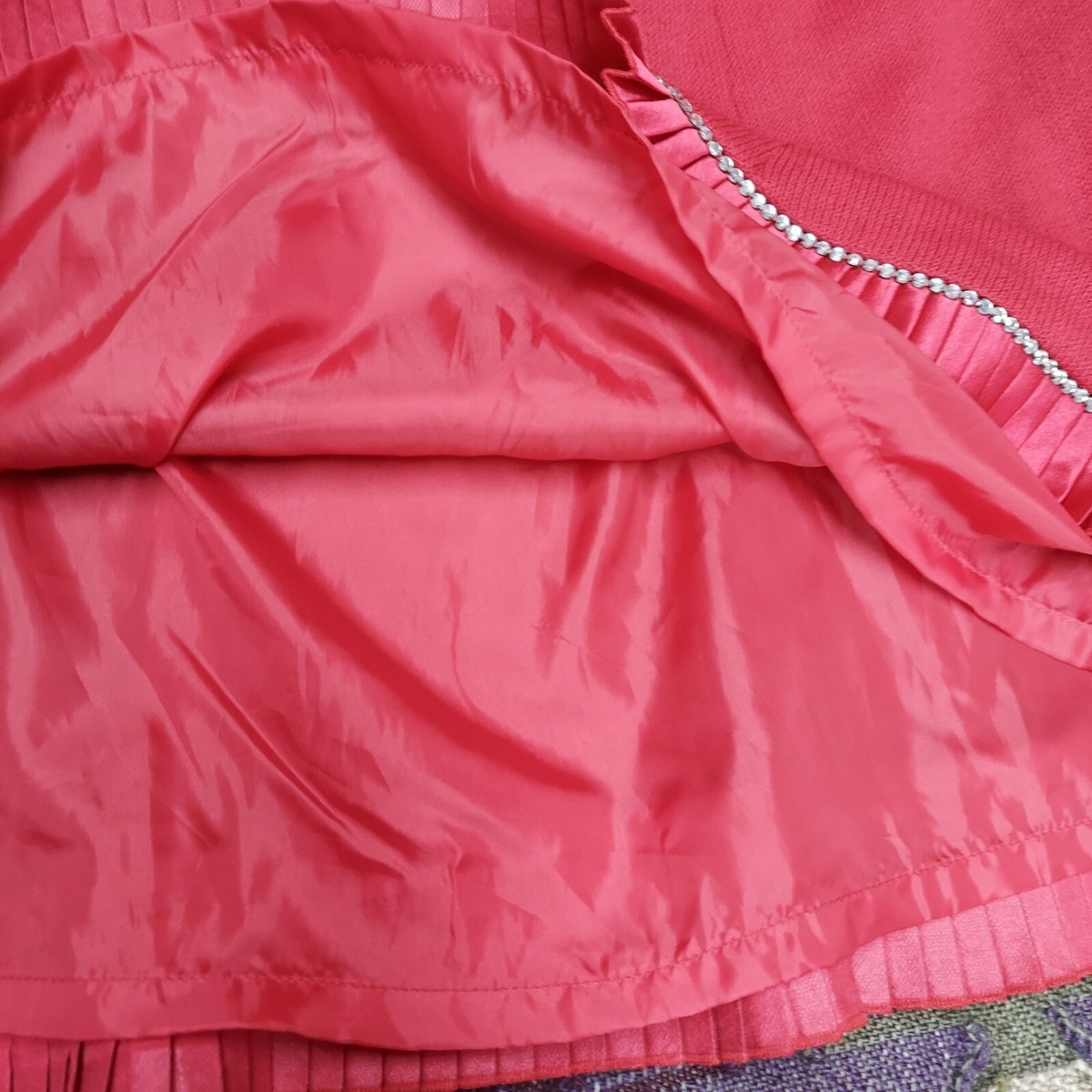 Liorah Exclusive Womens 16 Red Wool Blend Knit A-Line Skirt Rhinestone Pleated View 4
