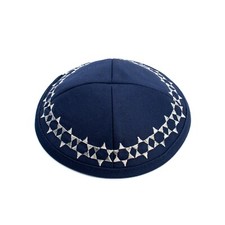 Coton Bleu Marine Brodé Etoile de David Kippa Juif Yamaka Kippa Casquette
