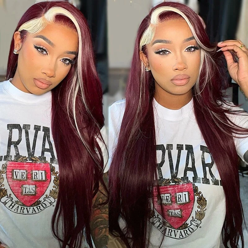 Red Highlights Wigs Body Wave Lace Frontal Wig With Burgundy Highlights  -Alipearl Hair