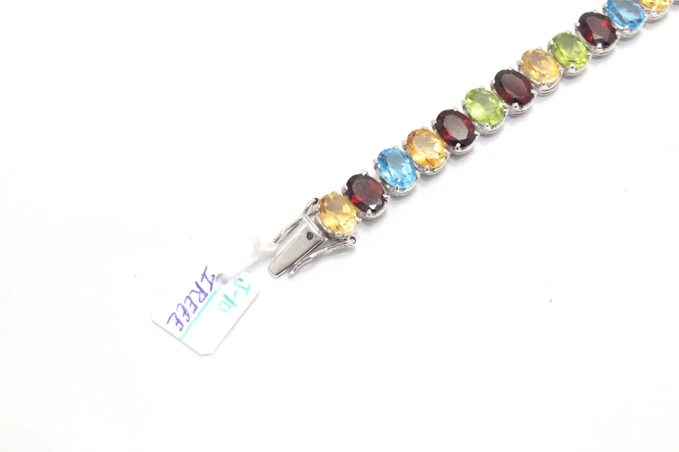 Bracelet Silver Sterling 925 Jewelry Topaz Peridot Amethyst Garnet GemStone F758 - Image 3 of 4
