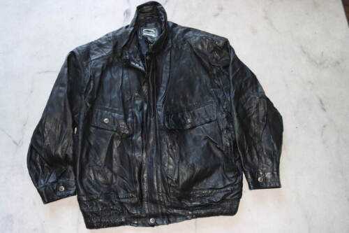 Vtg St Johns Bay Black Motorcycle Leather BIKER Bomber Jacket Tall 2XLT