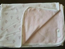 RALPH LAUREN Baby Girl Pink White Cotton Teddy Bear Blanket Security Lovey Flaws