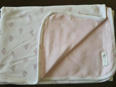 RALPH LAUREN Baby Girl Pink White Cotton Teddy Bear Blanket Security Lovey  Flaws