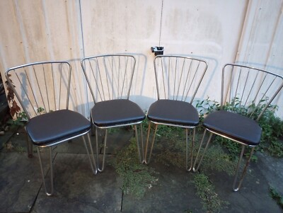 Atomic Vintage mid century set of black vinyl chrome dining chairs