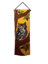 LARGE Vintage 1970's Owl Latch Hook Rug Wall Hanger 46" x 16"