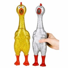Large 13.5" Sparkle Glitter Rubber Squeeze Chicken with a Long Funny Squeaky Sou