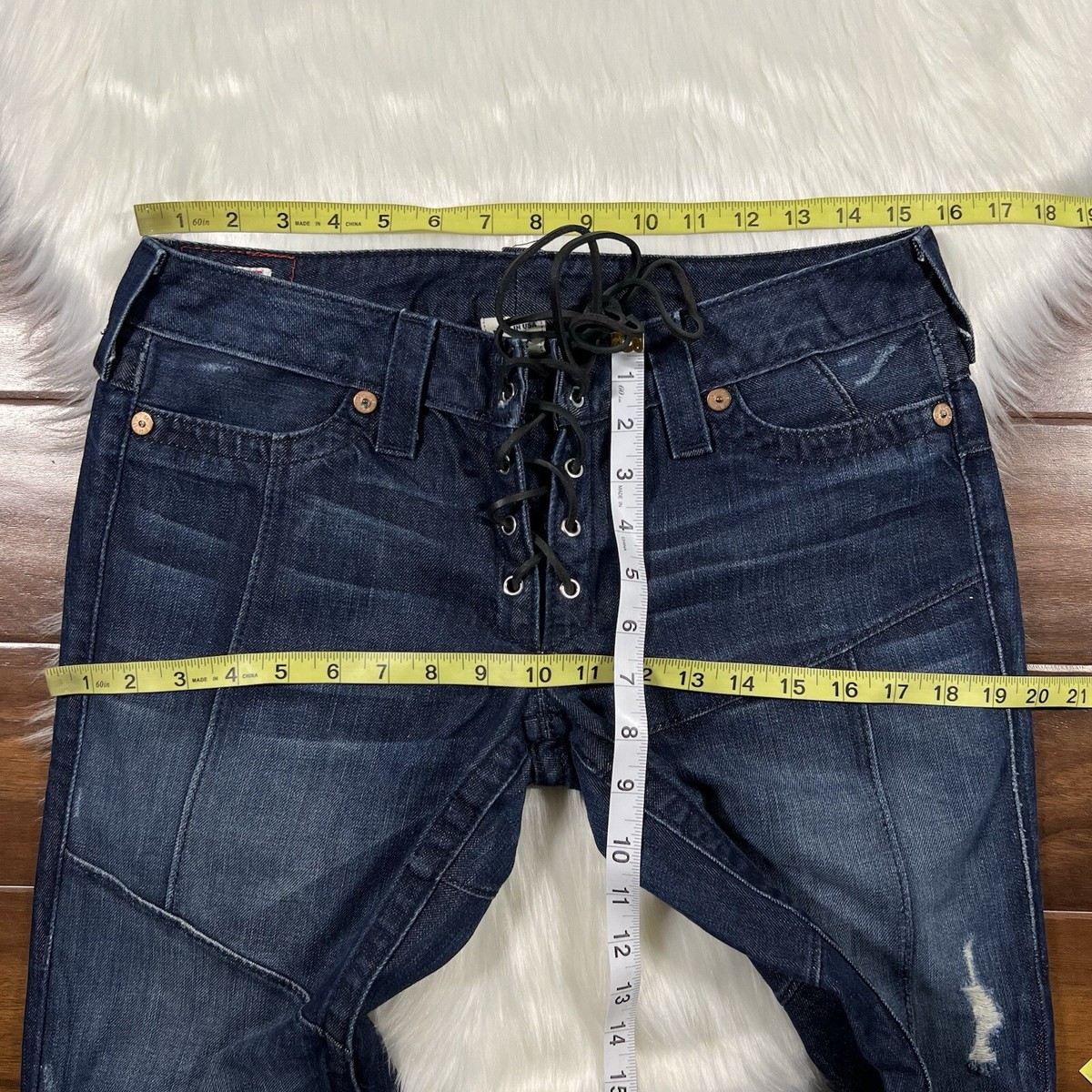 パンツ True religion Flare denim pants True Religion Joey Low Rise Saddle Stitch Dark Wash Flare