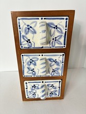 Vtg Lillian Vernon Wood Blue White Ceramic 3 ...