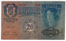 1913 Austria 20 Kronen 692857 Paper Money Banknotes Currency