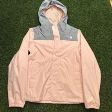The North Face Girls M 10-12 DryVent Hooded Rain Jacket Pink Gray Full Zip Coat