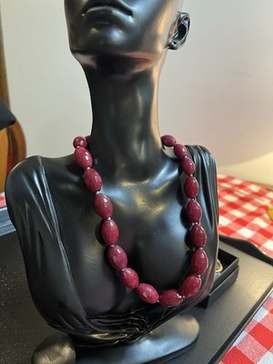 White House Black Market Dyed Red Jade Necklace 16-18   With Box