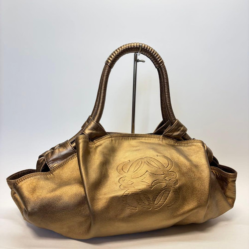 LOEWE Nappa Aire Handbag Metallic Gold Bronze Leather Embossed Anagram Spain