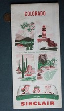 1950s Sinclair Gas & Oil Station Auto Tour Service State of Colorado Road Map +