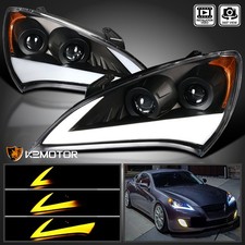 Black Fit 2010-2012 Hyundai Genesis 2dr Coupe Projector Headlight Led Sequential