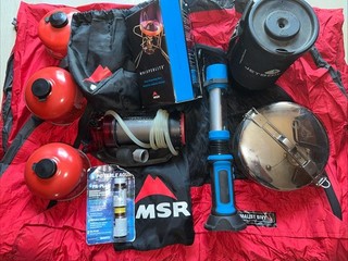MSR Backpackers Big Lot Whisperlite Stove Fuel Bottle Pan Water Filter Jetboil