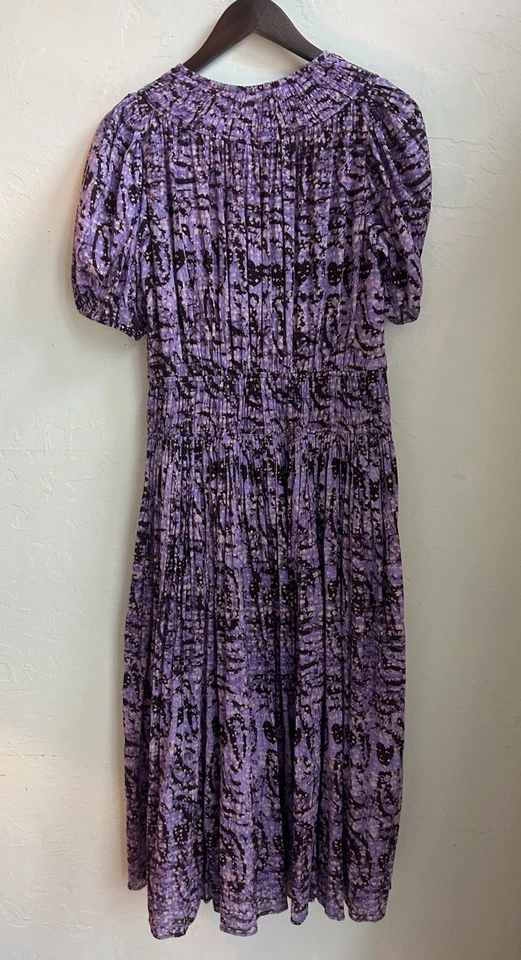 Vestido Ulla Johnson Kemala Midi Envolvente 2 Mangas Abullonadas Púrpura Diseñador Tranquilo Lujo Foto 4 de 4