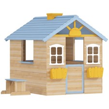 Wooden Playhouse, Wendy House w/ Door, Bench, Flowerpot Holder