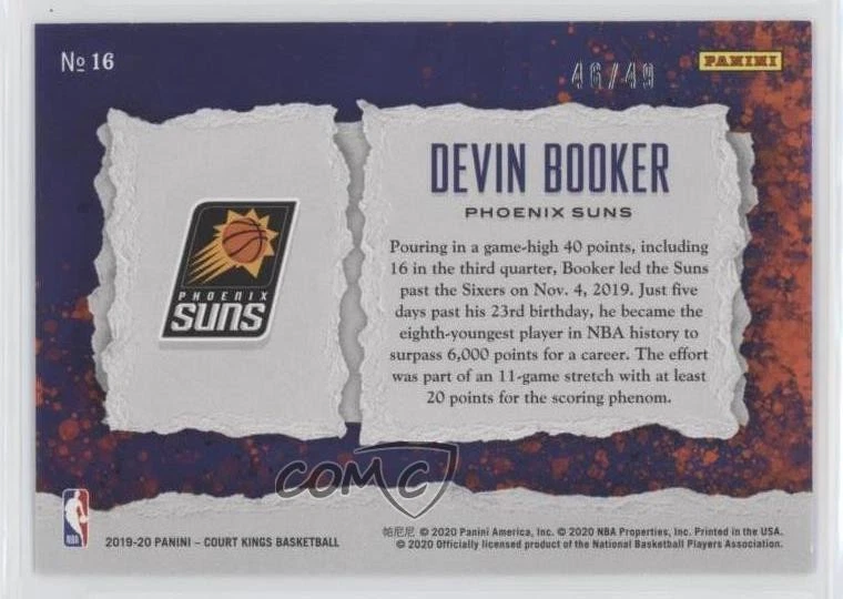 2019-20 Panini Court Kings Maestros Citrine /49 Devin Booker #16 - Image 2 of 2