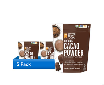 SALE (5 pack) BetterBody Foods Organic Cacao Powder, Gluten-Free, 16 oz