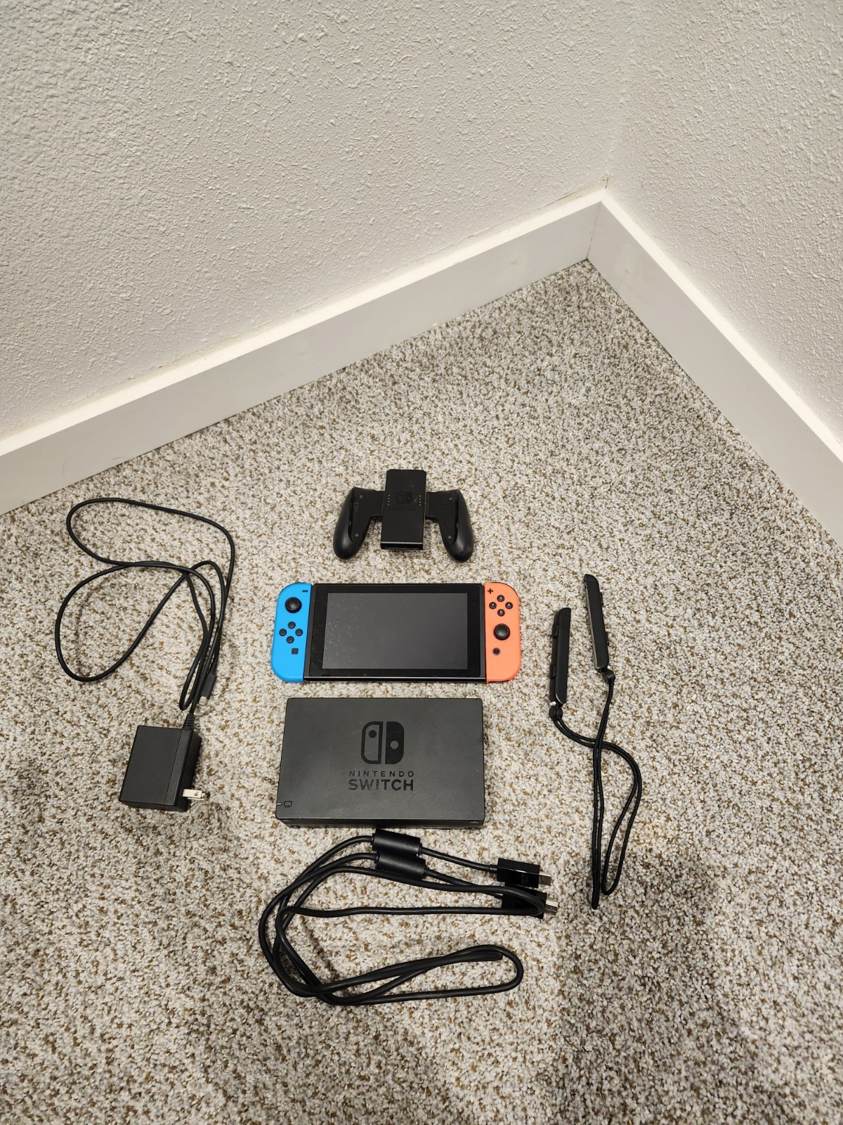 Nintendo Switch Console Wi-Fi Neon Blue Red Joy-Con Dock Power Adapter Cables