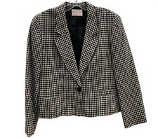 Vintage 80s Pendleton Wool Blazer PM Black Single Breasted Houndstooth Academia