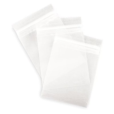 Reclosable Bag, Zip Seal, 6 In L, 6 In W, 2 Mil Thick, Low Density Polyethylene