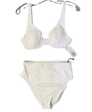 Shade & Shore 2-piece Bikini Size 34D White Pucker Textured High Leg
