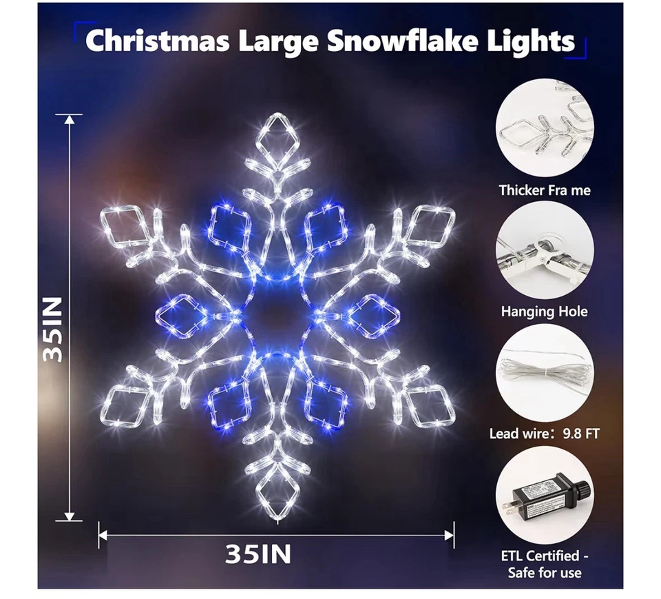 Luces de Copo de Nieve Navidad 35"" Decoración - Luces de Navidad Impermeables Exterior Foto 2 de 4