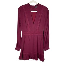 Lulus NEW Fall For Me Burgundy Long Sleeve Cutout Skater Dress Womens Size S