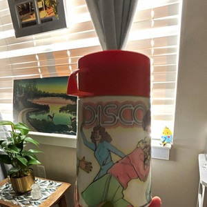 Aladdin Disco Orange Plastic Thermos Insulated Bottle with Cup Lid