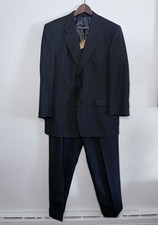 Vintage Hart Schaffner Marx HSM 100's Suit 42R Men Gray Pinstripe Wool Pleated