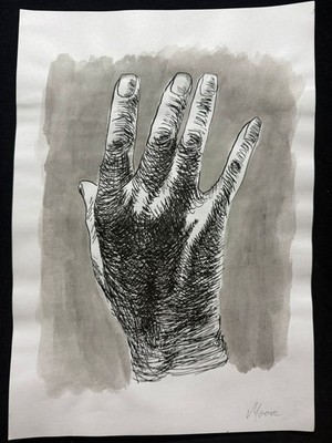henry moore hands drawing and painting on old paper signed stamped vintage